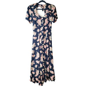 Vintage Karen Alexander 80s Dress Womens 4 Long‎ Maxi 1980s Grunge Black Floral